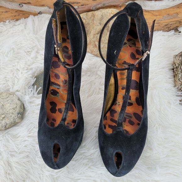 Sam edelman black suede leather peep toe platform heels - Picture 14 of 16